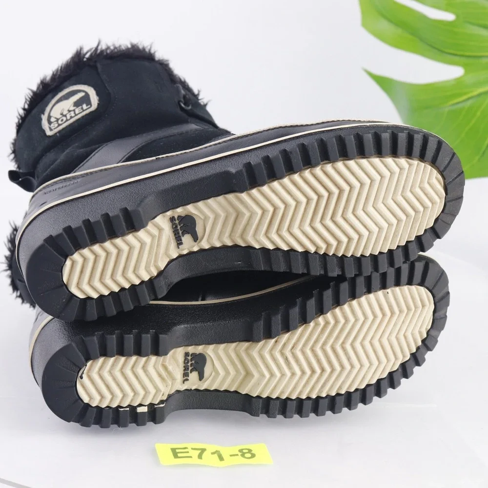 Sorel Womens Tivoli II Snow Boots Size 8 Waterproof Black Suede Lace Up Booties